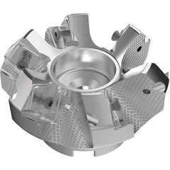 Seco - 80mm Cut Diam, 27mm Arbor Hole, 9mm Max Depth of Cut, 48° Indexable Chamfer & Angle Face Mill - 6 Inserts, 63 Insert, Right Hand Cut, 6 Flutes, Through Coolant, Series R220.54 - Americas Industrial Supply