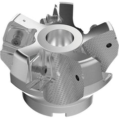 Seco - 3.15" Cut Diam, 1" Arbor Hole, 11mm Max Depth of Cut, 71° Indexable Chamfer & Angle Face Mill - 5 Inserts, Right Hand Cut, 5 Flutes, Through Coolant, Series R220.56 - Americas Industrial Supply