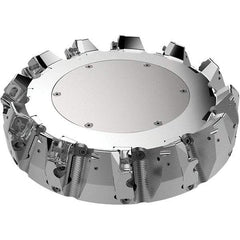 Seco - 9.84" Cut Diam, 2.36" Arbor Hole, 9mm Max Depth of Cut, 48° Indexable Chamfer & Angle Face Mill - 11 Inserts, Right Hand Cut, 11 Flutes, Through Coolant, Series R220.54 - Americas Industrial Supply