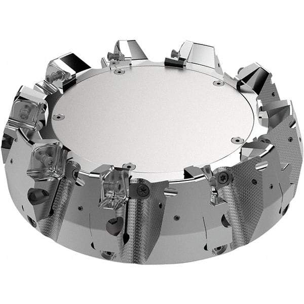 Seco - 200mm Cut Diam, 60mm Arbor Hole, 11mm Max Depth of Cut, 71° Indexable Chamfer & Angle Face Mill - 9 Inserts, 80 Insert, Right Hand Cut, 9 Flutes, Through Coolant, Series R220.56 - Americas Industrial Supply