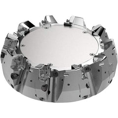 Seco - 200mm Cut Diam, 60mm Arbor Hole, 11mm Max Depth of Cut, 71° Indexable Chamfer & Angle Face Mill - 9 Inserts, 80 Insert, Right Hand Cut, 9 Flutes, Through Coolant, Series R220.56 - Americas Industrial Supply