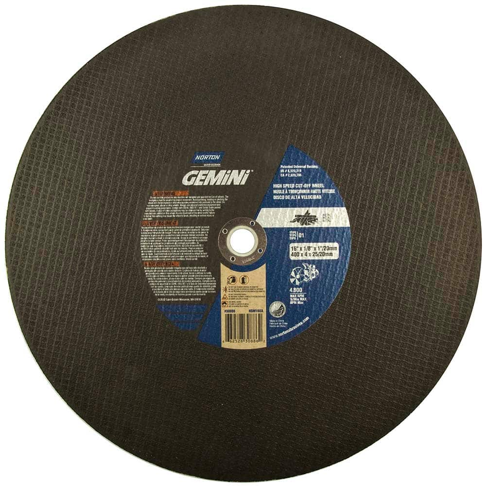 Norton - 16 x 1/8, 1" Hole 24 Grit Aluminum Oxide Cutoff Wheel - Americas Industrial Supply