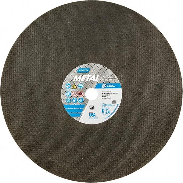 Norton - 16" 24 Grit Aluminum Oxide Cutoff Wheel - 1/8" Thick, 1" Arbor, 4,800 Max RPM, Use with Gas Powered Saws - Americas Industrial Supply