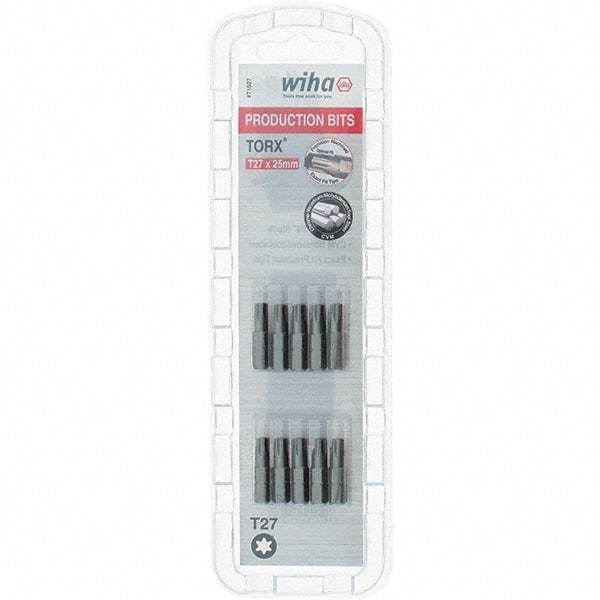 Wiha - 1/4" Drive T27 Torx Screwdriver Bit - 1" OAL, Insert Bit - Americas Industrial Supply