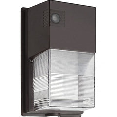 Lithonia Lighting - 18 Watt, Medium Lamp Base LED Wall Pack Light Fixture - 17" Diam Wide x 11" High x 5-1/4" Deep, Wall Mount, Aluminum Housing - Americas Industrial Supply