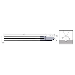 Engraving Cutters - 0.1250″ (1/8″) Shank Diameter × 0.0050″ Radius × 90° included Carbide Radius Engraver, 1 Flute, Amorphous Diamond Coated