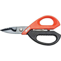 Wiss - 3" LOC, 9-1/2" OAL Titanium-Coated Stainless Steel Ergonomic Shears - Ambidextrous, Serrated, Plastic Straight Handle, For Electrical Use - Americas Industrial Supply