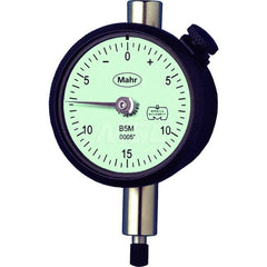 Mahr - Dial Drop Indicators; Maximum Measurement (Inch): 0.0005 ; Maximum Measurement (mm): 0.01 ; Dial Graduation (mm): 0.0100 ; Dial Graduation (Decimal Inch): 0.000500 ; Dial Reading: 0-40 ; Dial Diameter (mm): 43.81 - Exact Industrial Supply