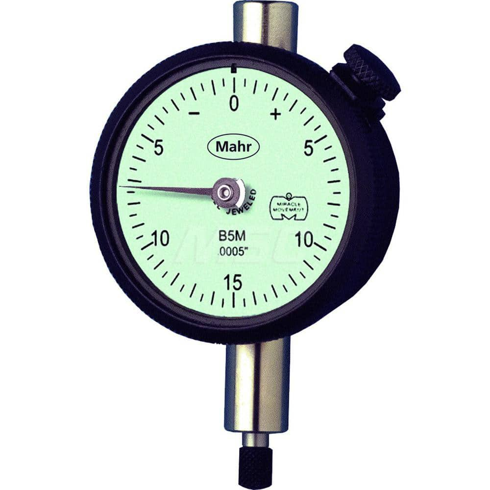 Mahr - Dial Drop Indicators; Maximum Measurement (Inch): 0.25 ; Maximum Measurement (mm): 6.00 ; Dial Graduation (mm): 0.0254 ; Dial Graduation (Decimal Inch): 0.001000 ; Dial Reading: 0-50-0 ; Dial Diameter (mm): 43.81 - Exact Industrial Supply