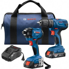 Bosch - 7 Piece 18 Volt Cordless Tool Combination Kit - Includes 1/2" Compact Drill/Driver & 1/4" Impact Driver, Lithium-Ion Battery Included - Americas Industrial Supply