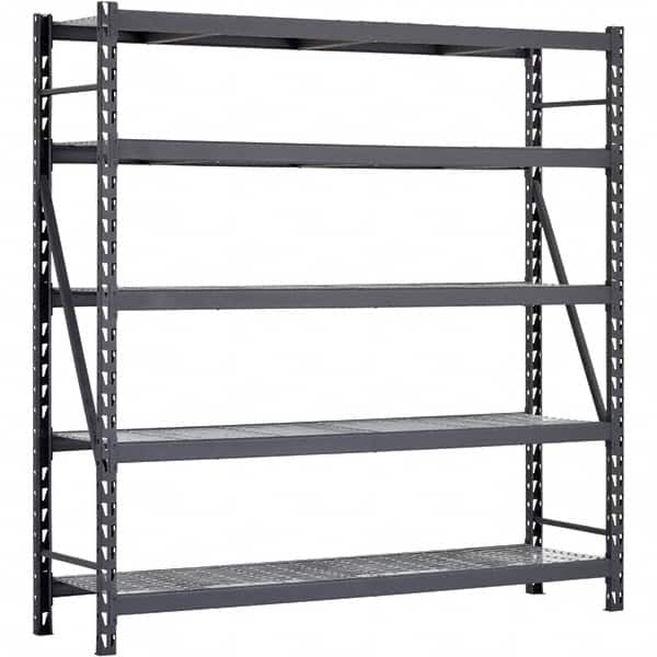 Edsal - 5 Shelf Starter Unit Wire Deck Open Steel Shelving - 7,500 Lb Capacity, 90" Wide x 90" High x 24" Deep, Black - Americas Industrial Supply