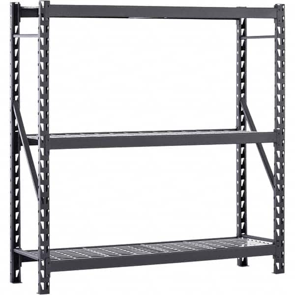Edsal - 3 Shelf Starter Unit Wire Deck Open Steel Shelving - 4,500 Lb Capacity, 77" Wide x 72" High x 24" Deep, Black - Americas Industrial Supply