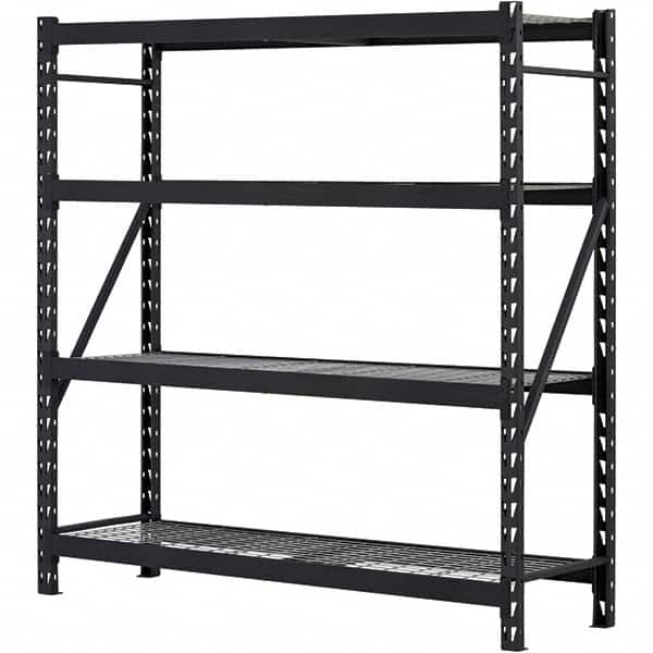 Edsal - 4 Shelf Starter Unit Wire Deck Open Steel Shelving - 6,000 Lb Capacity, 77" Wide x 78" High x 24" Deep, Black - Americas Industrial Supply