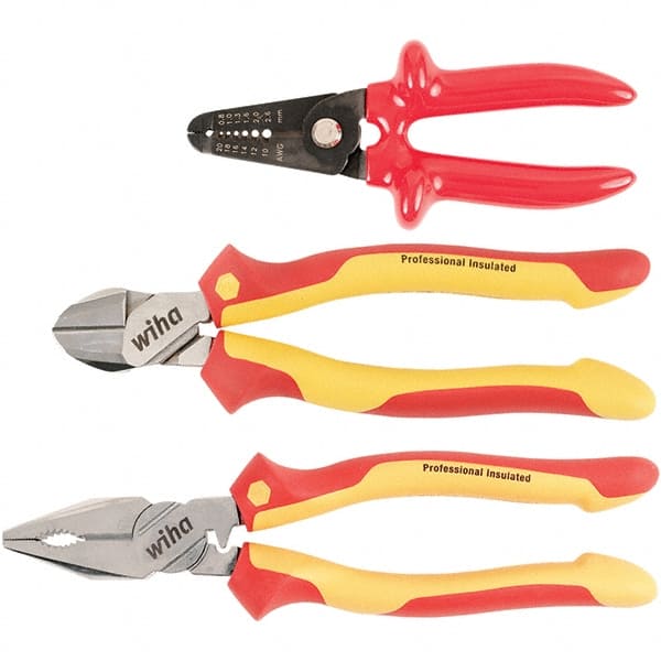 Wiha - Plier Sets Set Type: Cutting Pliers; Insulated Pliers; Wire Stripper Number of Pieces: 3 - Americas Industrial Supply
