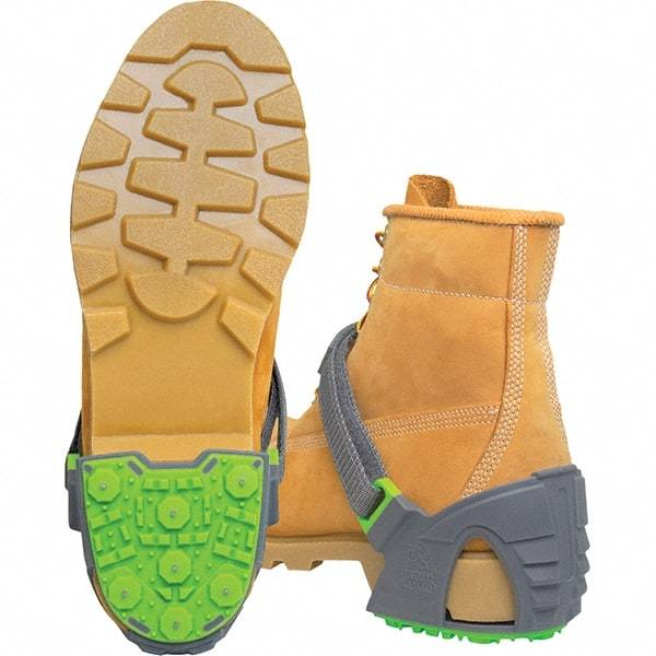 Winter Walking - Size 4-7, (Women's Size 6-8) Strap-On Cleat - Tungsten Carbide Stud Traction, Green & Gray - Americas Industrial Supply