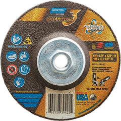 Norton - 24 Grit, 4-1/2" Wheel Diam, 1/8" Wheel Thickness, 5/8" Arbor Hole, Type 27 Depressed Center Wheel - Coarse Grade, Ceramic, Resinoid Bond, 13,580 Max RPM - Americas Industrial Supply