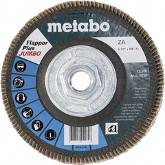 Metabo - 60 Grit, 4-1/2" Disc Diam, 5/8-11 Center Hole, Type 27 Zirconia Alumina Flap Disc - 13,300 Max RPM, Fiberglass Backing, Arbor Attaching System, Coated - Americas Industrial Supply