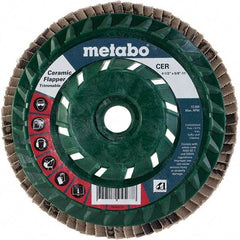 Metabo - 60 Grit, 4-1/2" Disc Diam, 5/8-11 Center Hole, Type 29 Ceramic Flap Disc - 13,300 Max RPM, Plastic Backing, Arbor Attaching System, Coated - Americas Industrial Supply
