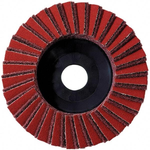 Metabo - 60 Grit, 5" Disc Diam, 7/8" Center Hole, Type 29 Aluminum Oxide Flap Disc - 12,225 Max RPM, Fiberglass Backing, Arbor Attaching System, Coated & Non-Woven Combo - Americas Industrial Supply