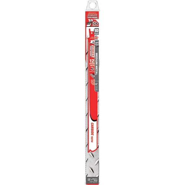 Freud - 12" Long x 1" Thick, Carbide Reciprocating Saw Blade - Straight Profile, 10 TPI, Toothed Edge, Tang Shank - Americas Industrial Supply