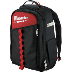 Milwaukee Tool - 22 Pocket Black & Red Ballistic Nylon Backpack Tool Bag - 11" Wide x 7-7/8" Deep x 19-5/8" High - Americas Industrial Supply