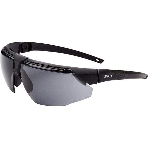 Uvex - Gray Lenses, Framed Safety Glasses - Anti-Fog, Black Frame, Adjustable Temples, Size Universal, Wrap Around - Americas Industrial Supply
