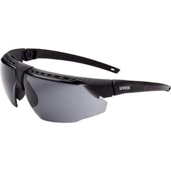 Uvex - Gray Lenses, Framed Safety Glasses - Anti-Fog, Black Frame, Adjustable Temples, Size Universal, Wrap Around - Americas Industrial Supply