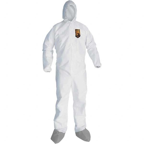 KleenGuard - Size XL Microporous Film Laminate General Purpose Coveralls - White, Zipper Closure, Elastic Cuffs, with Boots, Serged Seams - Americas Industrial Supply