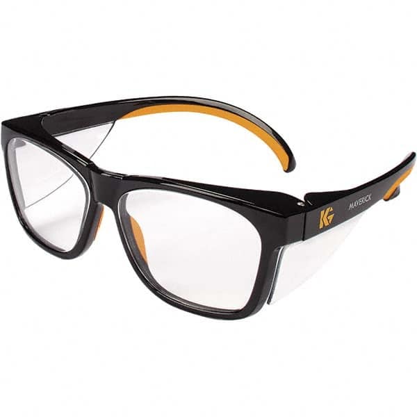 KleenGuard - Clear Lenses, Framed Safety Glasses - Anti-Reflective, Scratch Resistant, Black Frame, Size Universal, Wrap Around - Americas Industrial Supply
