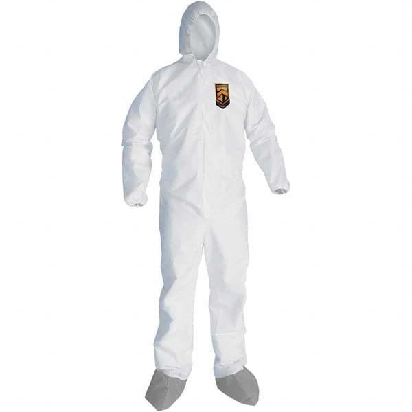 KleenGuard - Size L Microporous Film Laminate General Purpose Coveralls - White, Zipper Closure, Elastic Cuffs, with Boots, Serged Seams - Americas Industrial Supply
