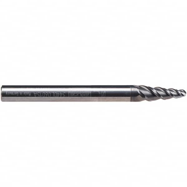 Emuge - 6° Taper Angle per Side, 7.61mm Small End Diam, 21mm LOC, Solid Carbide 3 Flute Tapered Ball End Mill - AlCr Finish, 72mm OAL, 10mm Shank Diam, Spiral Flute, 45° Helix - Americas Industrial Supply