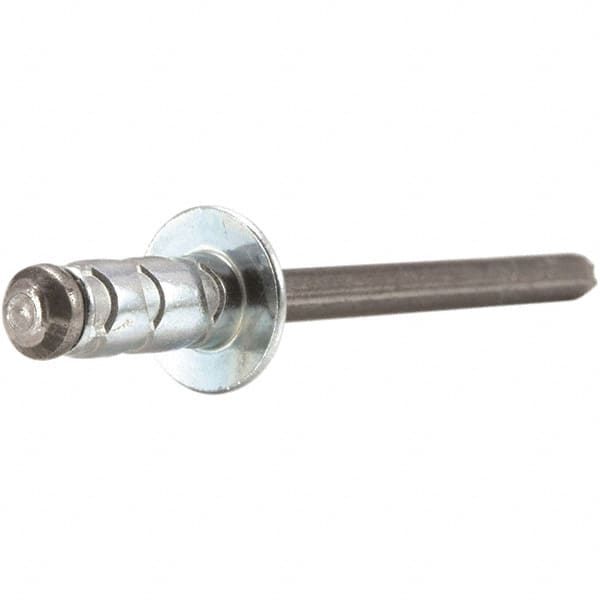 STANLEY Engineered Fastening - Size 4 Large Flange Head Aluminum Open End Blind Rivet - Steel Mandrel, 0.157" to 0.312" Grip, 1/8" Head Diam, 0.129" to 0.142" Hole Diam, 0.078" Body Diam - Americas Industrial Supply