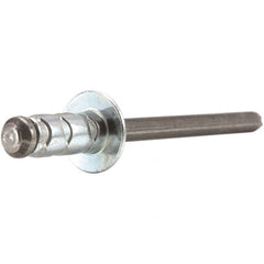 STANLEY Engineered Fastening - Size 6 Large Flange Head Aluminum Multi Grip Blind Rivet - Steel Mandrel, 0.437" to 3/4" Grip, 3/16" Head Diam, 0.192" to 0.205" Hole Diam, 0.116" Body Diam - Americas Industrial Supply