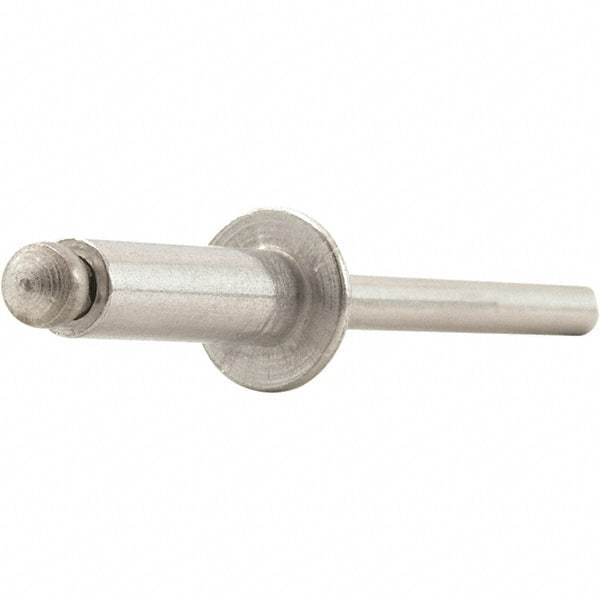 STANLEY Engineered Fastening - Size 6 Dome Head Aluminum Open End Blind Rivet - Steel Mandrel, 0.126" to 1/4" Grip, 3/16" Head Diam, 0.192" to 0.196" Hole Diam, 0.116" Body Diam - Americas Industrial Supply