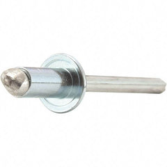 STANLEY Engineered Fastening - Size 6 Dome Head Steel Open End Blind Rivet - Steel Mandrel, 0.188" to 1/4" Grip, 3/16" Head Diam, 0.192" to 0.196" Hole Diam, 0.116" Body Diam - Americas Industrial Supply