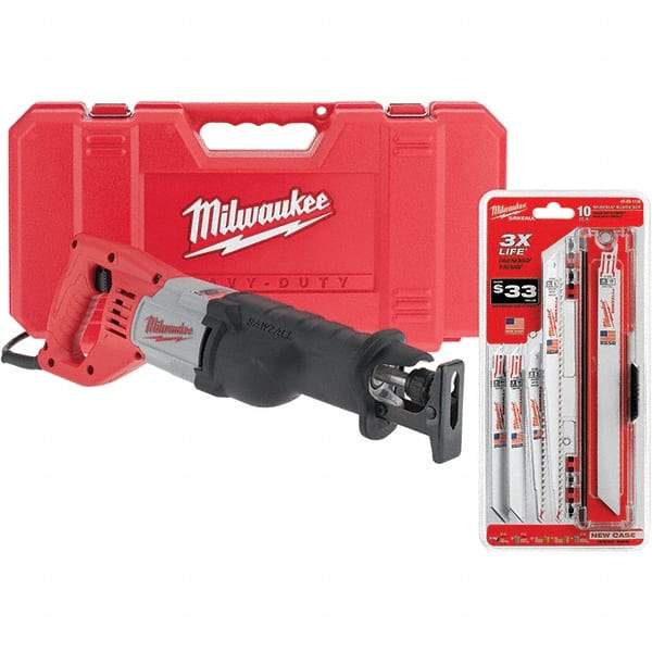 Milwaukee Tool - 3,000 Strokes per min, 1-1/8" Stroke Length Electric Reciprocating Saw - 12 Amps - Americas Industrial Supply