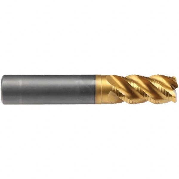 Emuge - 16mm Diam, Fine Pitch, 32mm LOC, 4 Flute Solid Carbide 4mm Corner Radius Roughing End Mill - TiN/TiAlN Finish, 92mm OAL, 16mm Shank Diam, Single End, Extended Reach, 45° Helix - Americas Industrial Supply