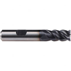 Emuge - 1/2" Diam, 1" LOC, 4 Flute Solid Carbide Roughing & Finishing End Mill - TiAlN Finish, 3" OAL, 1/2" Shank Diam, Weldon Shank, 50° Helix, Centercutting, Long Length - Americas Industrial Supply