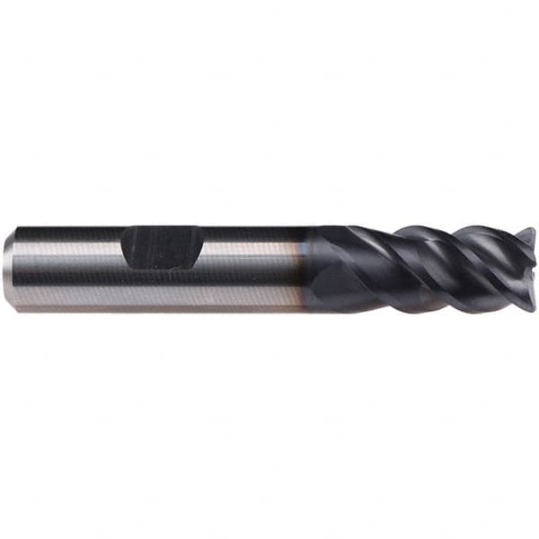 Emuge - 10mm Diam, 30mm LOC, 4 Flute Solid Carbide Roughing & Finishing End Mill - TiAlN Finish, 72mm OAL, 10mm Shank Diam, Weldon Shank, 50° Helix, Centercutting, Long Length - Americas Industrial Supply