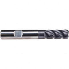 Emuge - 8mm Diam, Fine Pitch, 19mm LOC, 4 Flute Solid Carbide 1.5mm Corner Radius Roughing End Mill - TiAlN Finish, 63mm OAL, 8mm Shank Diam, Single End, Extended Reach, 45° Helix - Americas Industrial Supply
