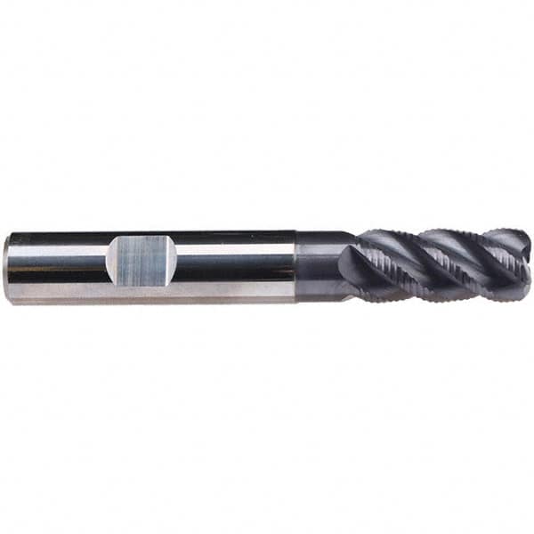 Emuge - 6mm Diam, Fine Pitch, 13mm LOC, 4 Flute Solid Carbide 1.5mm Corner Radius Roughing End Mill - TiAlN Finish, 57mm OAL, 6mm Shank Diam, Single End, Extended Reach, 45° Helix - Americas Industrial Supply