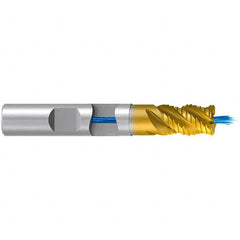 Emuge - 12mm Diam, 16mm LOC, 4 Flute Solid Carbide Roughing & Finishing End Mill - TiN/TiAlN Finish, 73mm OAL, 12mm Shank Diam, Weldon Shank, 45° Helix, Stub Length - Americas Industrial Supply