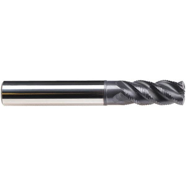 Emuge - 8mm Diam, 19mm LOC, 4 Flute Solid Carbide Roughing & Finishing End Mill - TiAlN Finish, 63mm OAL, 8mm Shank Diam, Cylindrical Shank, 45° Helix, Long Length - Americas Industrial Supply