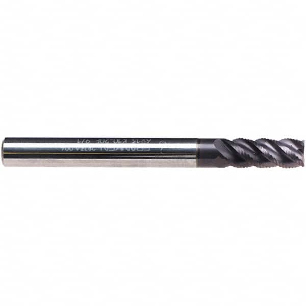 Emuge - 4mm Diam, 11mm LOC, 3 Flute Solid Carbide Roughing & Finishing End Mill - TiAlN Finish, 57mm OAL, 6mm Shank Diam, Weldon Shank, 45° Helix, Centercutting, Long Length - Americas Industrial Supply