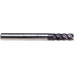 Emuge - 1/4" Diam, 17/32" LOC, 4 Flute Solid Carbide Roughing & Finishing End Mill - TiAlN Finish, 2-1/2" OAL, 3/8" Shank Diam, Weldon Shank, 45° Helix, Centercutting, Long Length - Americas Industrial Supply