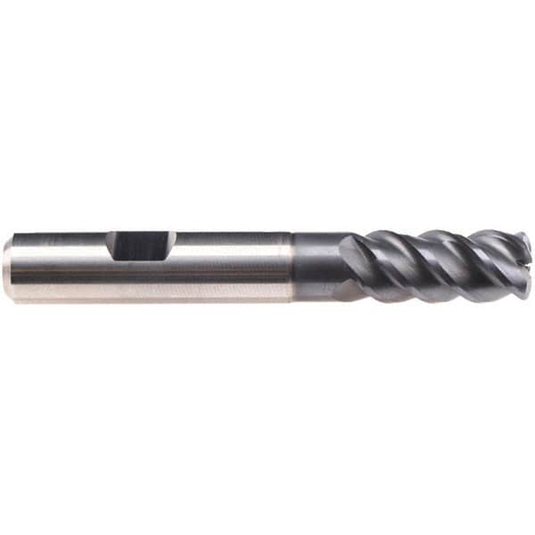 Emuge - 8mm Diam, 4mm LOC, 4 Flute Solid Carbide Roughing & Finishing End Mill - TiAlN Finish, 57mm OAL, 6mm Shank Diam, Weldon Shank, 50° Helix, Long Length - Americas Industrial Supply
