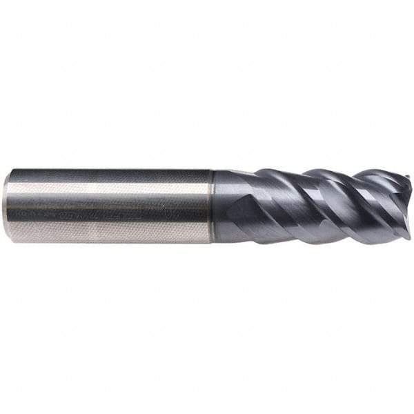 Emuge - 4mm Diam, 18mm LOC, 4 Flute Solid Carbide Roughing & Finishing End Mill - TiAlN Finish, 57mm OAL, 6mm Shank Diam, Cylindrical Shank, 50° Helix, Centercutting, Long Length - Americas Industrial Supply