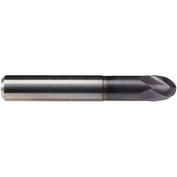 Emuge - 1/2" Diam, 3/8" LOC, 4 Flute Solid Carbide Ball End Mill - TiAlN Finish, Single End, 3-1/4" OAL, 1/2" Shank Diam, Ball Flute - Americas Industrial Supply