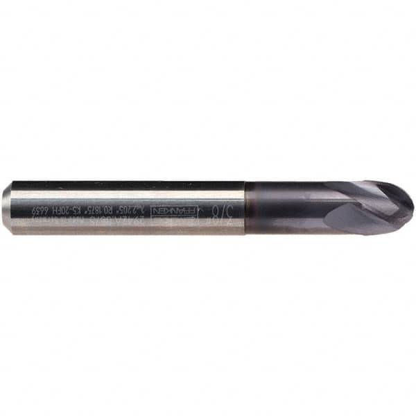 Emuge - 5/16" Diam, 9/32" LOC, 4 Flute Solid Carbide Ball End Mill - TiAlN Finish, Single End, 2-1/2" OAL, 5/16" Shank Diam, Ball Flute - Americas Industrial Supply