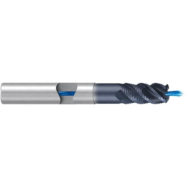 Emuge - 12mm Diam, 26mm LOC, 4 Flute Solid Carbide Roughing & Finishing End Mill - TiAlN Finish, 93mm OAL, 12mm Shank Diam, Cylindrical Shank, 45° Helix, Extra Long Length - Americas Industrial Supply